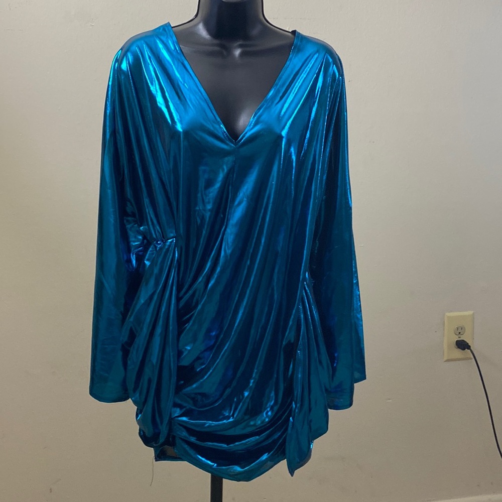 Blue metallic mini backless dress